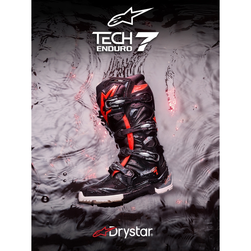 Alpinestars TECH 7 Enduro Drystar Motorradstiefel schwarz-fluoreszierend rot-weiß