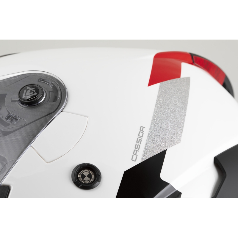 Cassida Reflex 2.0 Sicherheits-Motorradhelm mit offenem Visier, weiß-rot-grau-reflektierend silber