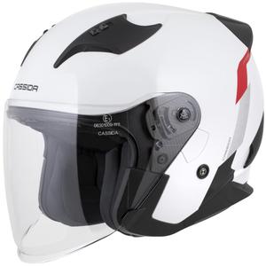 Cassida Reflex 2.0 Sicherheits-Motorradhelm mit offenem Visier, weiß-rot-grau-reflektierend silber
