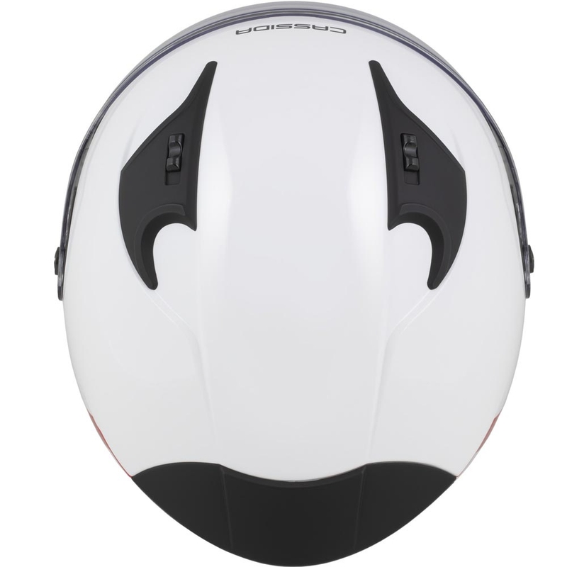 Cassida Reflex 2.0 Sicherheits-Motorradhelm mit offenem Visier, weiß-rot-grau-reflektierend silber