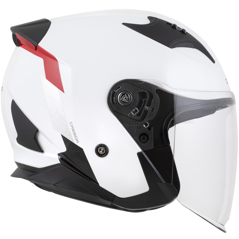 Cassida Reflex 2.0 Sicherheits-Motorradhelm mit offenem Visier, weiß-rot-grau-reflektierend silber