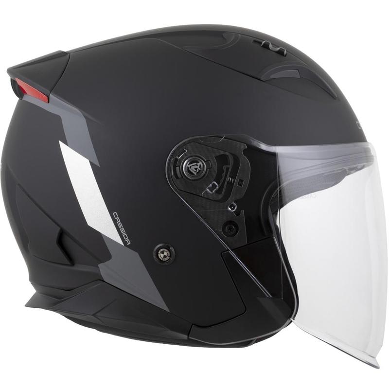 Cassida Reflex 2.0 Sicherheits-Motorradhelm mit offenem Visier, Mattschwarz-Grau-Reflektierendes Silber