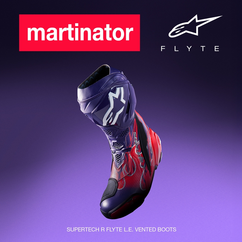 Alpinestars Supertech R Vented Flyte Motorradstiefel, limitierte Edition, Jorge Martin, lila-rot-schwarz