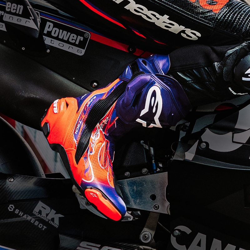 Alpinestars Supertech R Vented Flyte Motorradstiefel, limitierte Edition, Jorge Martin, lila-rot-schwarz