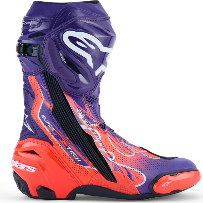 Alpinestars Supertech R Vented Flyte Motorradstiefel, limitierte Edition, Jorge Martin, lila-rot-schwarz