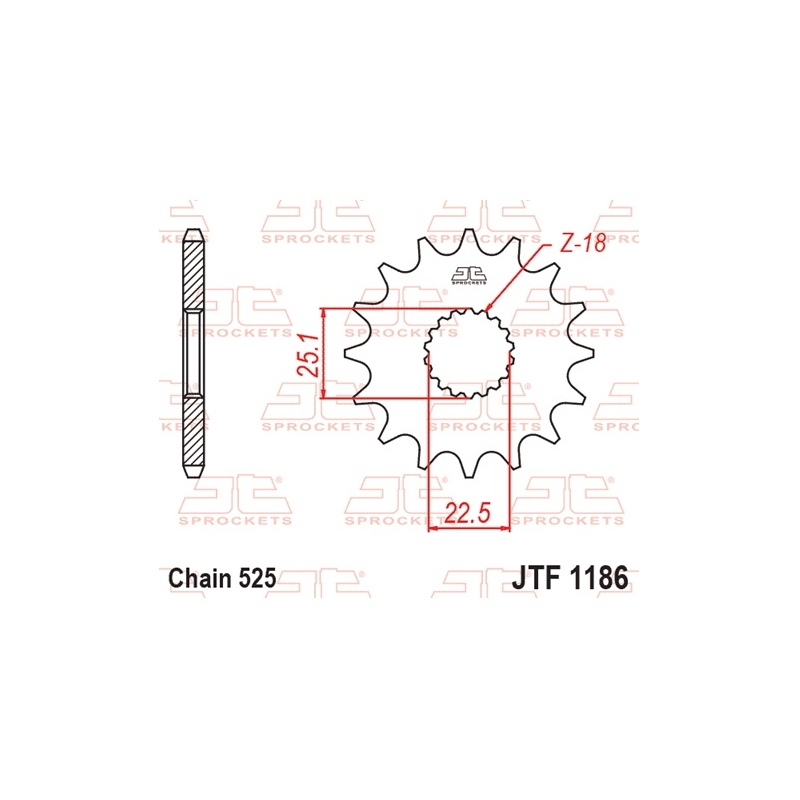 Ritzel JT 17T, 525 rubber cushioned