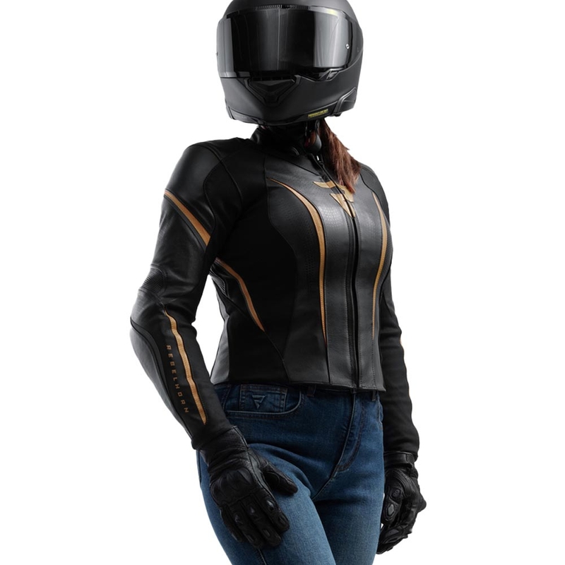 Rebelhorn Diva ST Leder-Motorradjacke für Damen, schwarz-gold
