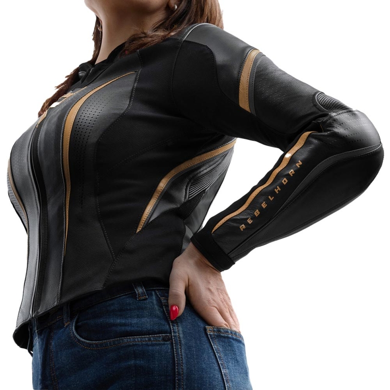 Rebelhorn Diva ST Leder-Motorradjacke für Damen, schwarz-gold
