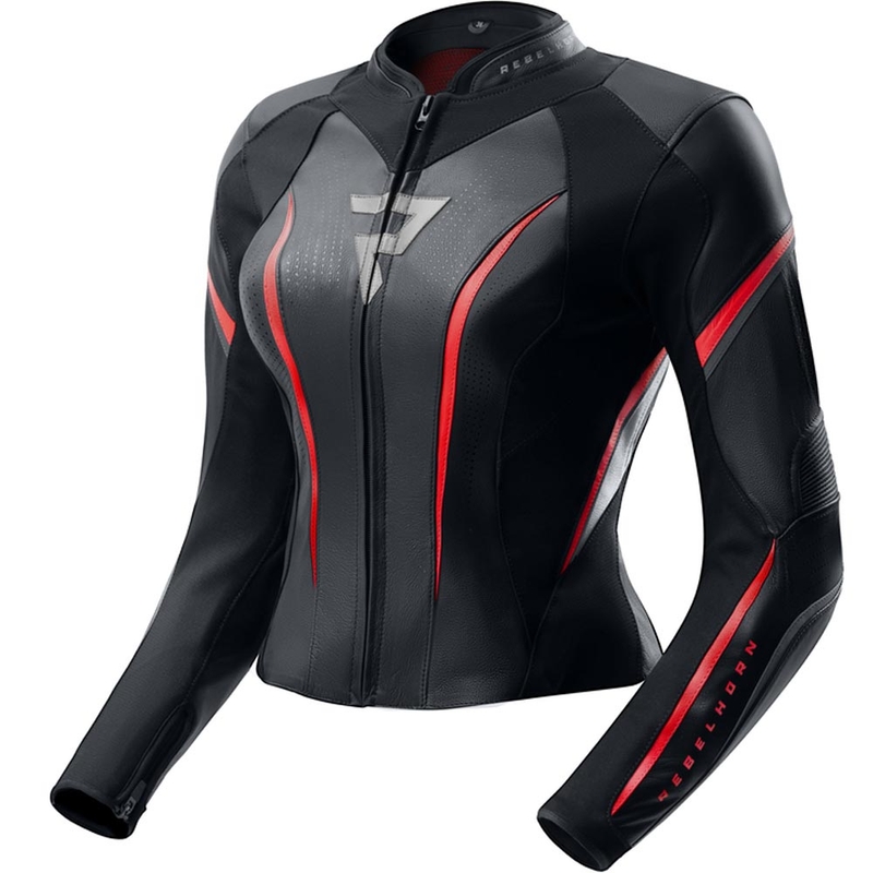 Rebelhorn Diva ST Leder-Motorradjacke für Damen, schwarz-rot-weiß