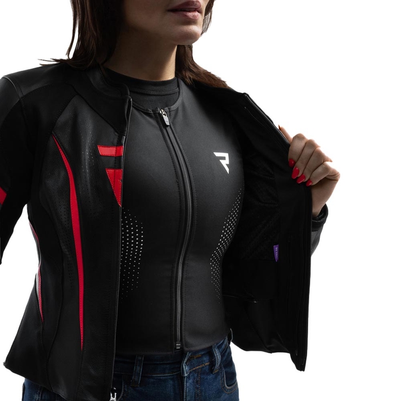 Rebelhorn Diva ST Leder-Motorradjacke für Damen, schwarz-rot-weiß