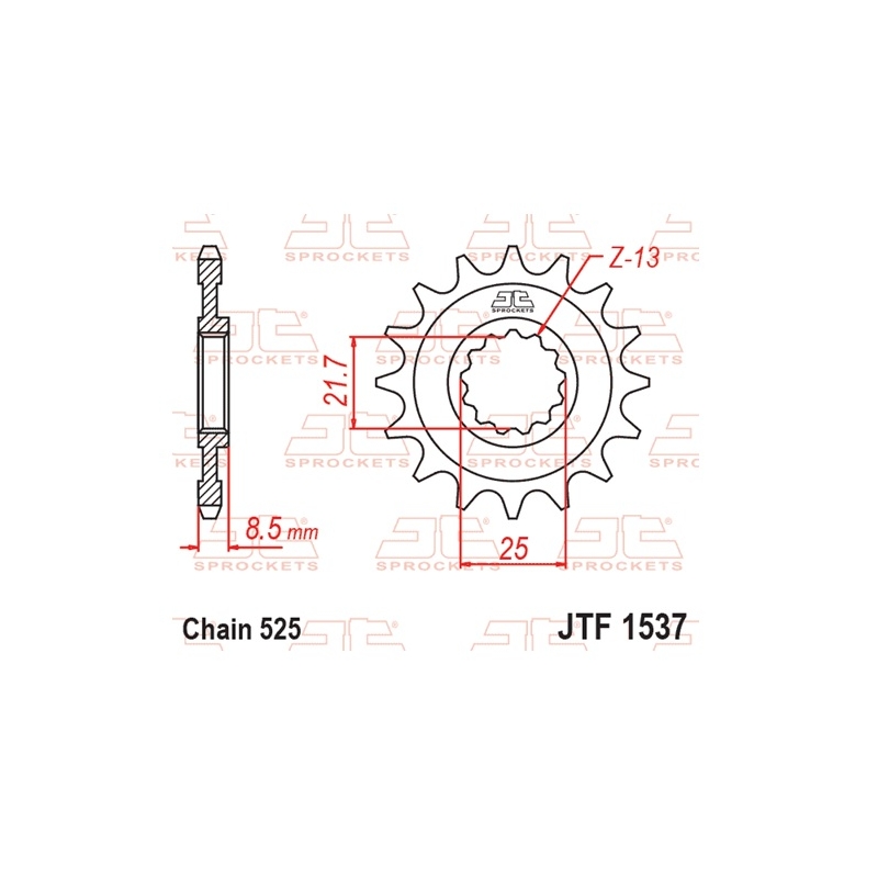 Ritzel JT 16T, 525 rubber cushioned
