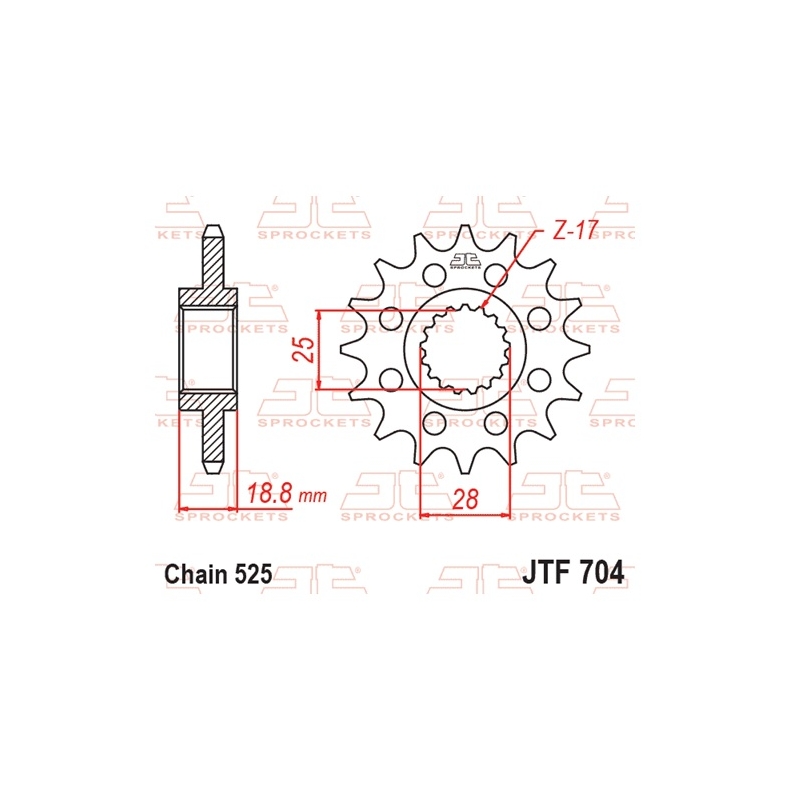 Ritzel JT 17T, 525 rubber cushioned