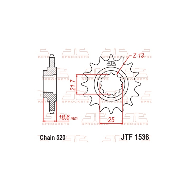 Ritzel JT 15T, 520 rubber cushioned