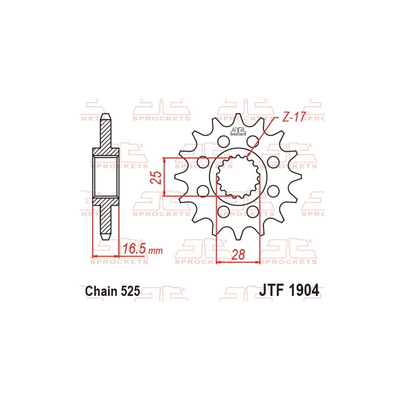 Ritzel JT 17T, 525 rubber cushioned