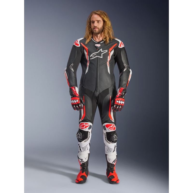 Alpinestars GP TECH V5 Einteiler-Motorradkombi aus Leder, schwarz-weiß-fluoreszierend rot