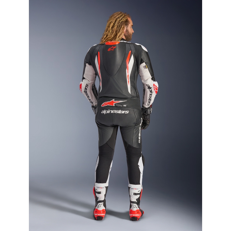 Alpinestars GP TECH V5 Einteiler-Motorradkombi aus Leder, schwarz-weiß-fluoreszierend rot