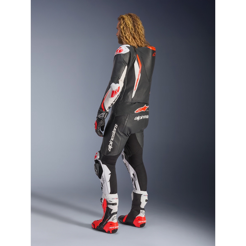 Alpinestars GP TECH V5 Einteiler-Motorradkombi aus Leder, schwarz-weiß-fluoreszierend rot
