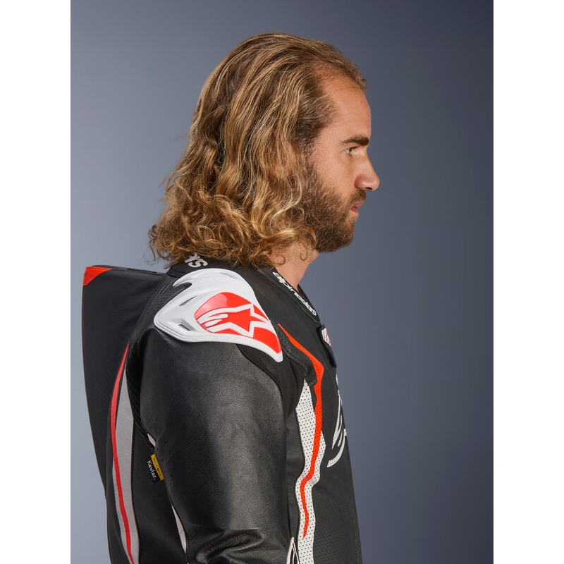 Alpinestars GP TECH V5 Einteiler-Motorradkombi aus Leder, schwarz-weiß-fluoreszierend rot