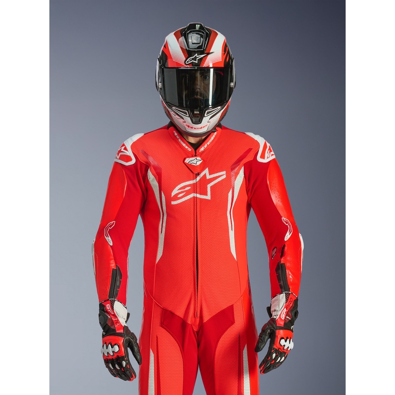Alpinestars GP TECH V5 Einteiler Motorrad-Lederkombi, fluoreszierend rot-rot-weiß