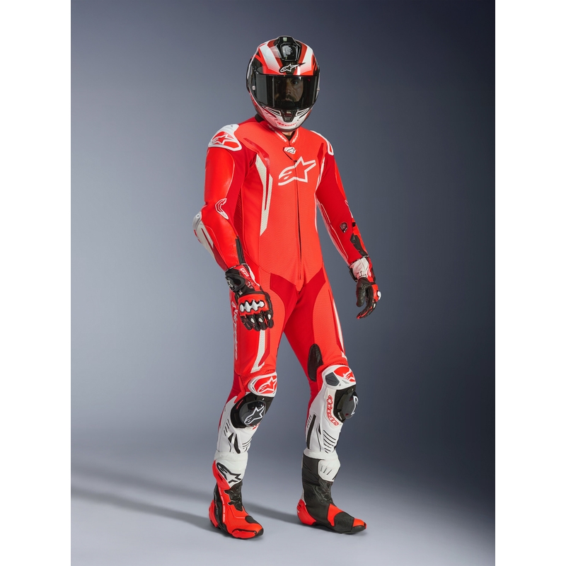 Alpinestars GP TECH V5 Einteiler Motorrad-Lederkombi, fluoreszierend rot-rot-weiß