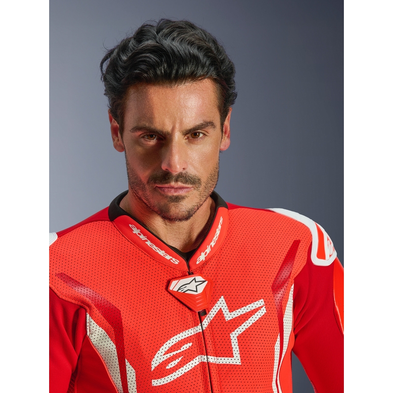 Alpinestars GP TECH V5 Einteiler Motorrad-Lederkombi, fluoreszierend rot-rot-weiß