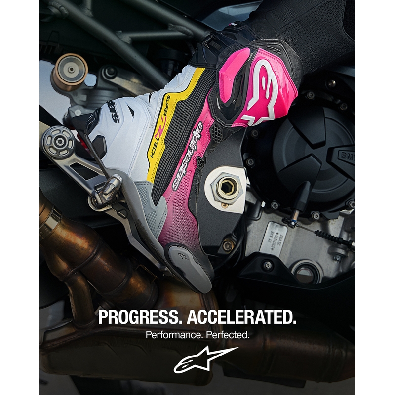 Alpinestars Supertech R Motorradstiefel schwarz-weiß-rosa-gelb