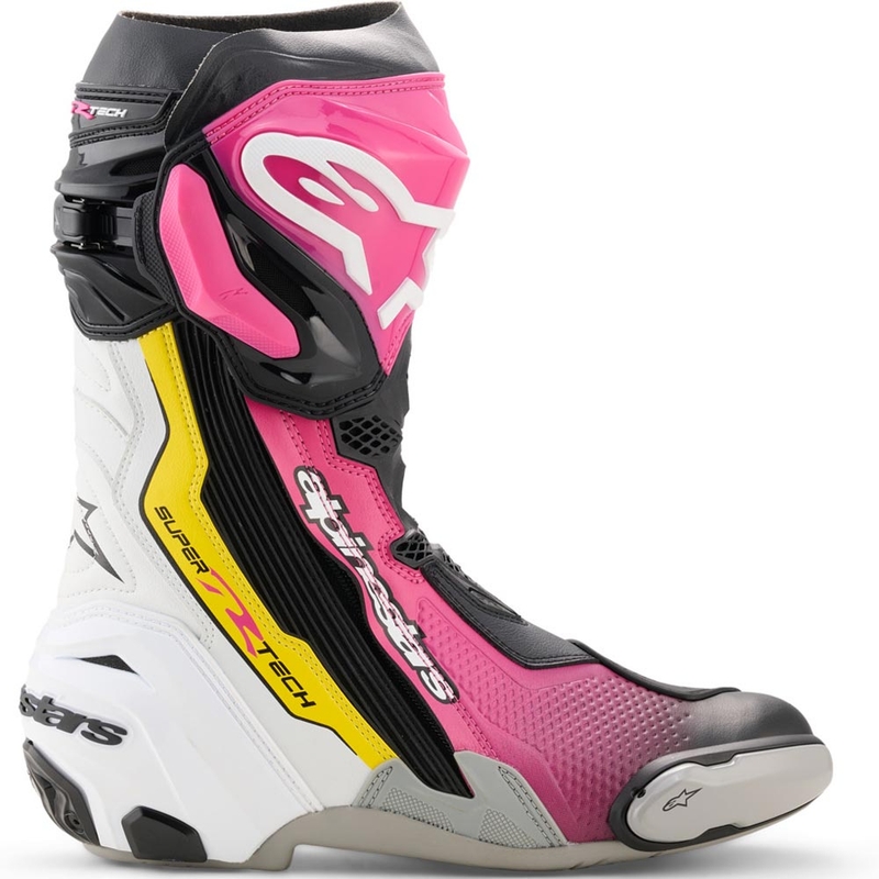 Alpinestars Supertech R Motorradstiefel schwarz-weiß-rosa-gelb