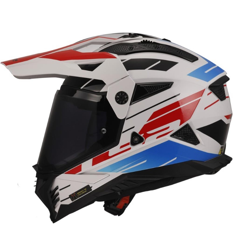 Enduro-Motorradhelm LS2 MX702 PIONEER II NAMIB weiß-blau-rot
