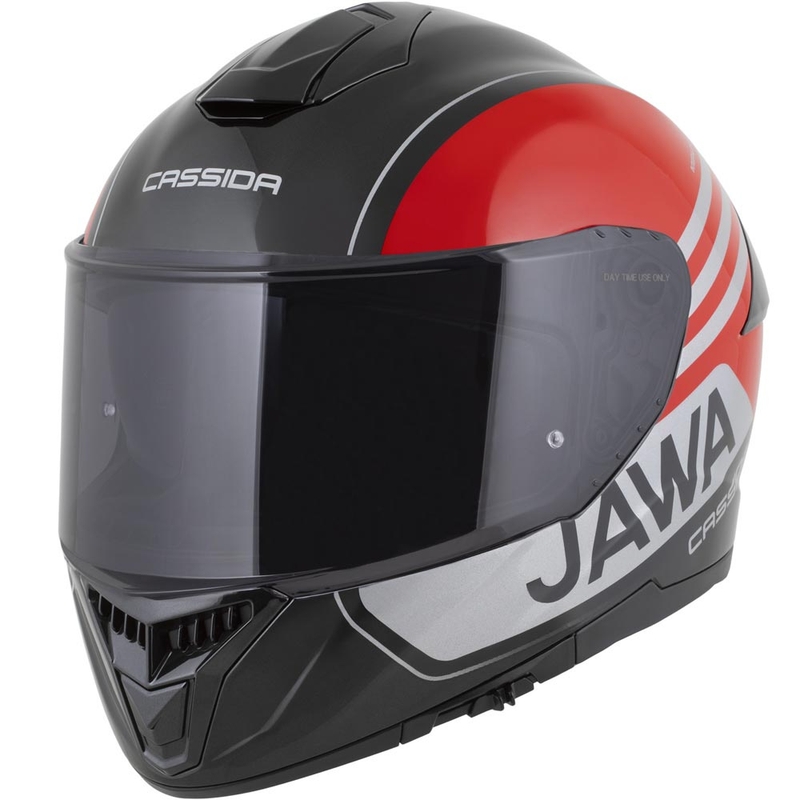 Cassida Integral GT 2.1 Jawa Sport Integralhelm für Motorräder, schwarz-perlmuttrot-silber