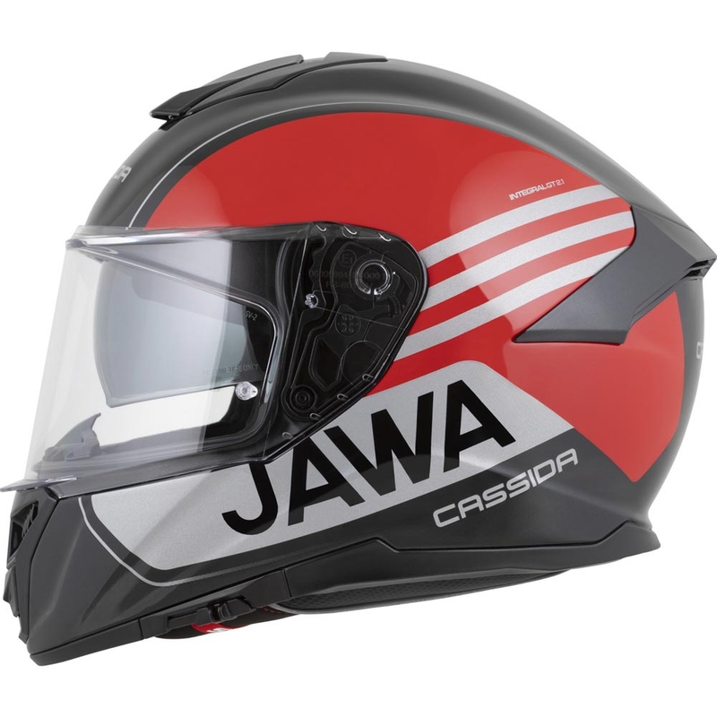 Cassida Integral GT 2.1 Jawa Sport Integralhelm für Motorräder, schwarz-perlmuttrot-silber