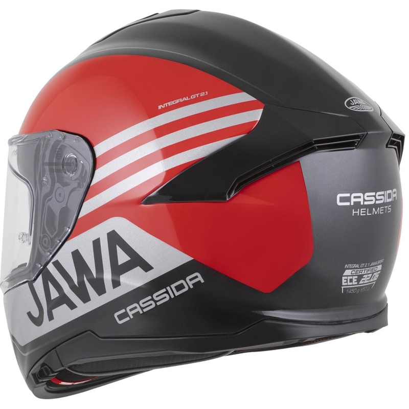 Cassida Integral GT 2.1 Jawa Sport Integralhelm für Motorräder, schwarz-perlmuttrot-silber