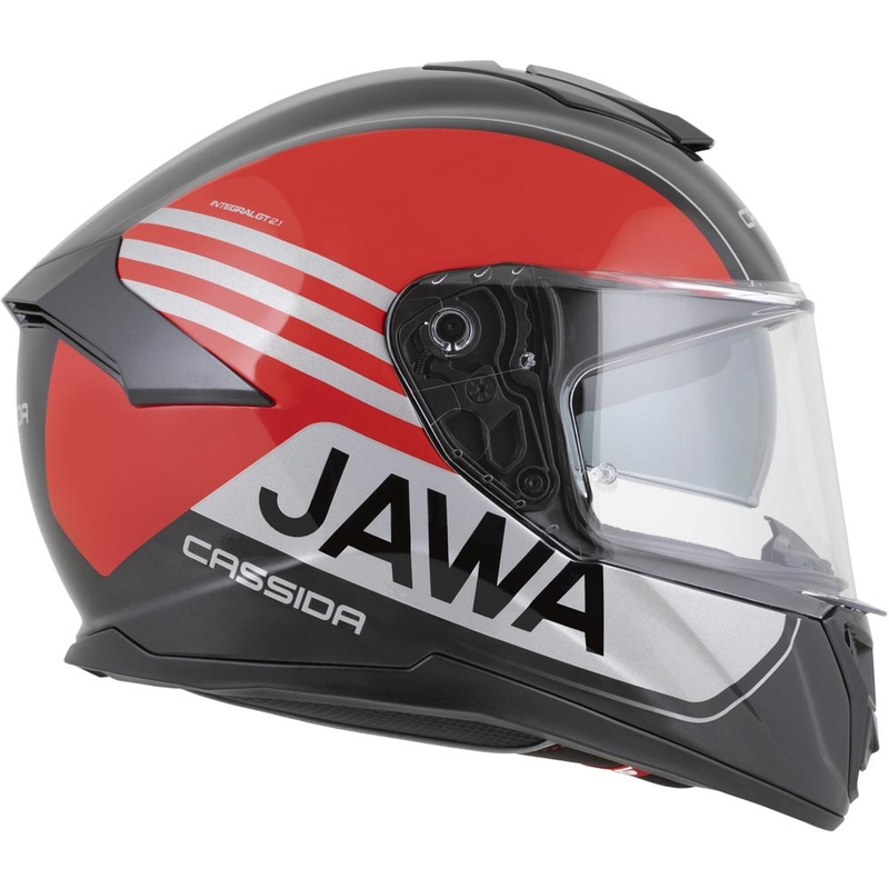 Cassida Integral GT 2.1 Jawa Sport Integralhelm für Motorräder, schwarz-perlmuttrot-silber