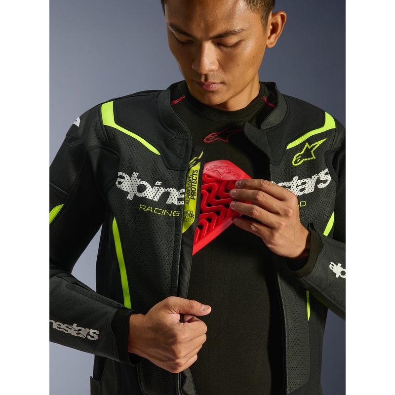 Alpinestars GP Force V2 Airflow Motorradjacke aus Leder, schwarz-fluoreszierend gelb
