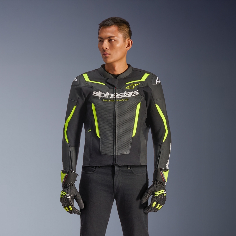 Alpinestars GP Force V2 Airflow Motorradjacke aus Leder, schwarz-fluoreszierend gelb