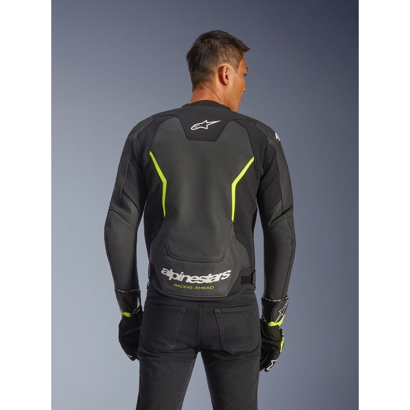 Alpinestars GP Force V2 Airflow Motorradjacke aus Leder, schwarz-fluoreszierend gelb