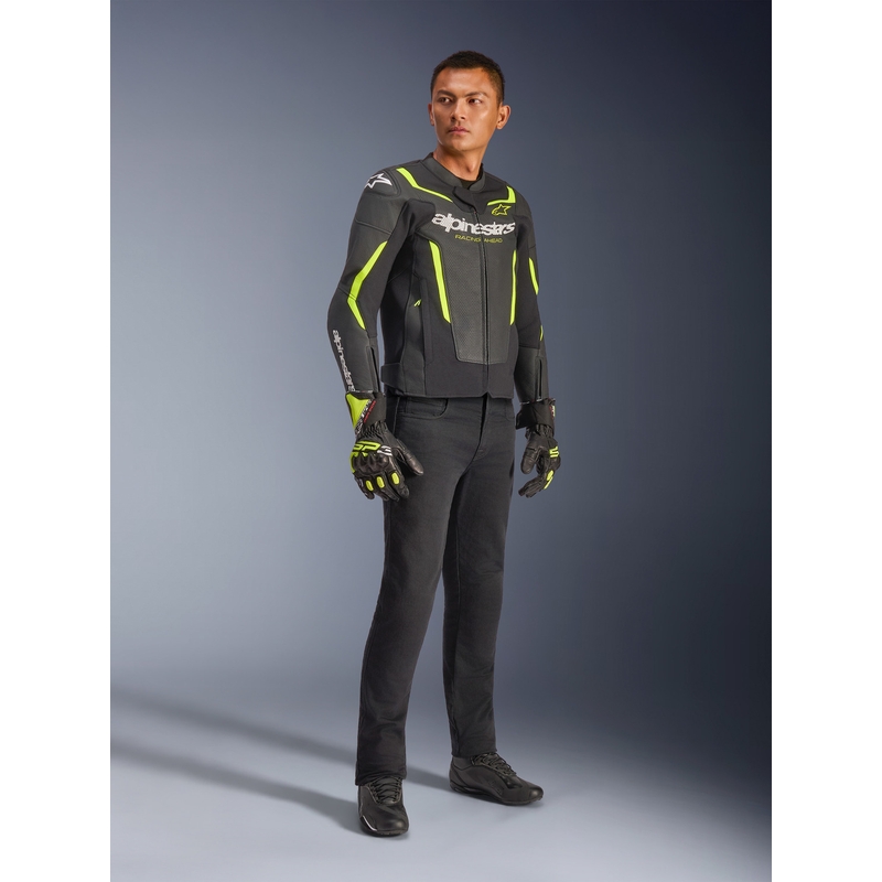 Alpinestars GP Force V2 Airflow Motorradjacke aus Leder, schwarz-fluoreszierend gelb