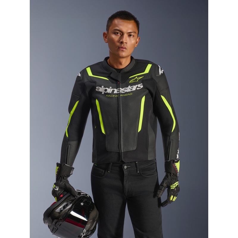 Alpinestars GP Force V2 Airflow Motorradjacke aus Leder, schwarz-fluoreszierend gelb
