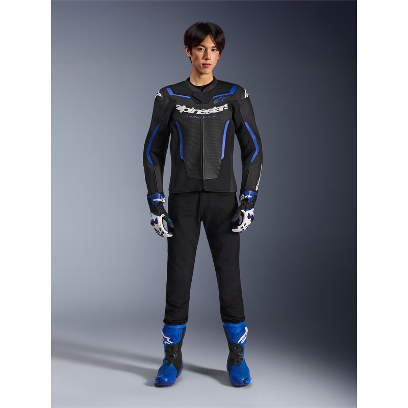 Alpinestars GP Force V2 Airflow Motorradjacke aus Leder, schwarz-metallic blau