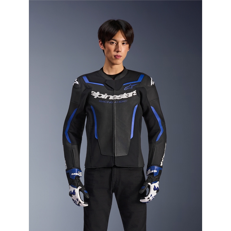 Alpinestars GP Force V2 Airflow Motorradjacke aus Leder, schwarz-metallic blau