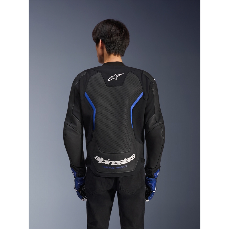 Alpinestars GP Force V2 Airflow Motorradjacke aus Leder, schwarz-metallic blau