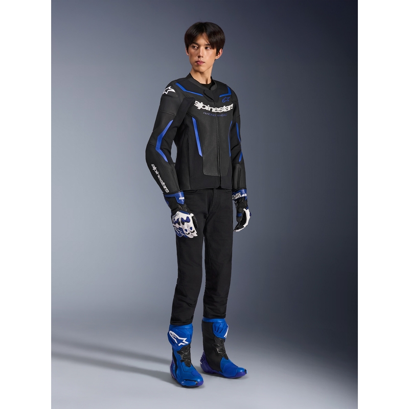 Alpinestars GP Force V2 Airflow Motorradjacke aus Leder, schwarz-metallic blau