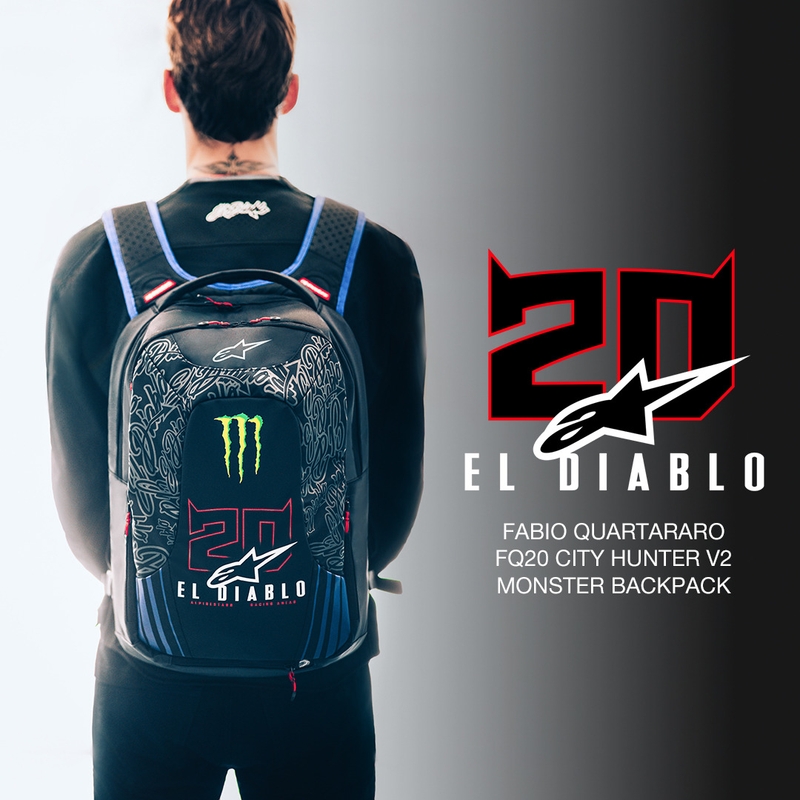 Alpinestars City Hunter V2 FQ20 Monster Collection Rucksack Schwarz-Fluorot-Blau-Grün 22 L