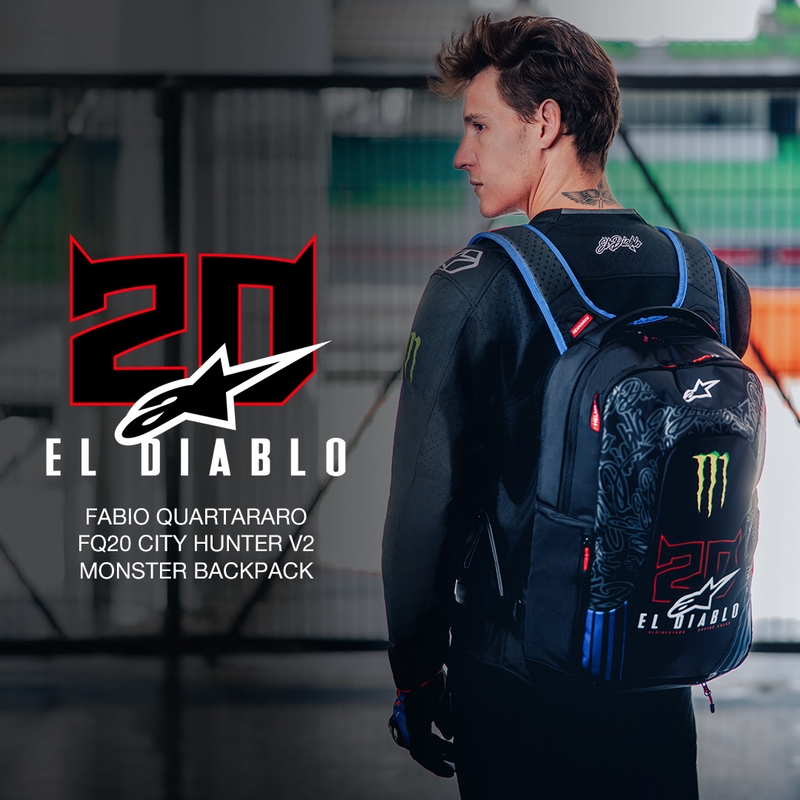Alpinestars City Hunter V2 FQ20 Monster Collection Rucksack Schwarz-Fluorot-Blau-Grün 22 L
