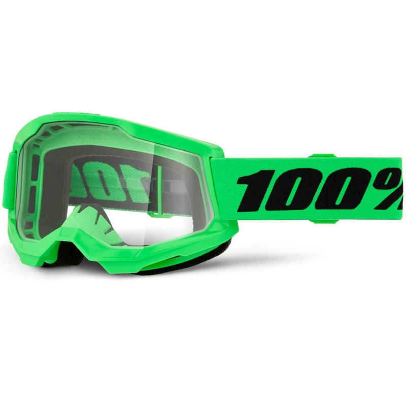 Motocross-Brille 100% STRATA 2 NEU fluoreszierend grün mit klarem Plexiglas