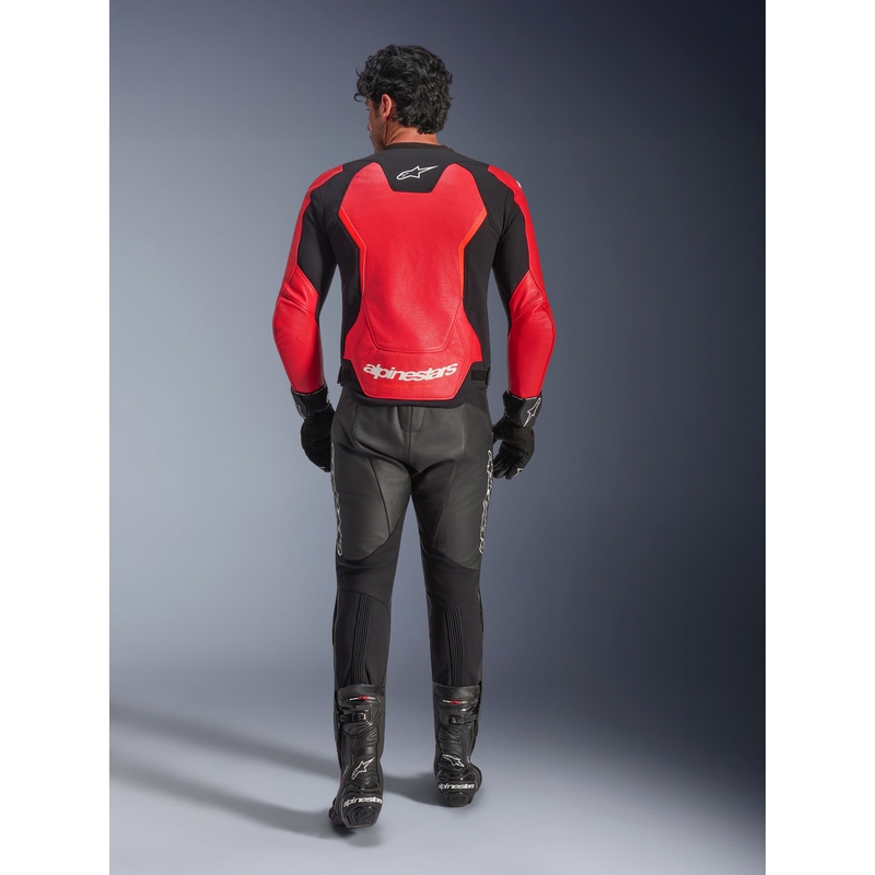 Alpinestars GP Force V2 Airflow Motorradjacke aus Leder, fluoreszierend rot-schwarz-weiß