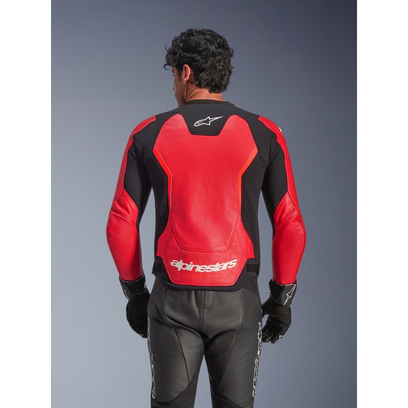 Alpinestars GP Force V2 Airflow Motorradjacke aus Leder, fluoreszierend rot-schwarz-weiß