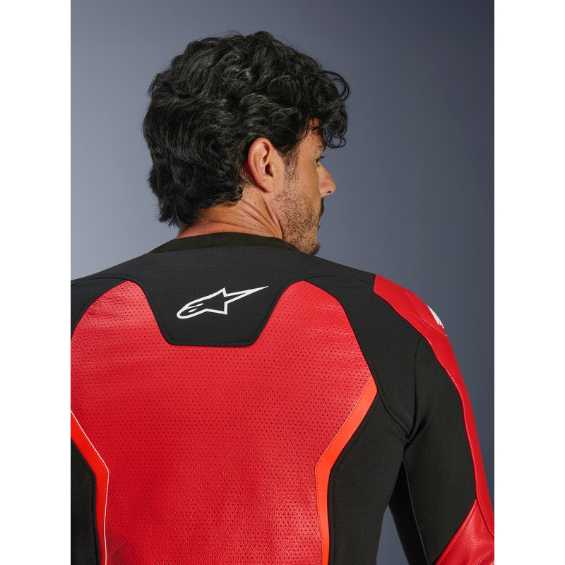 Alpinestars GP Force V2 Airflow Motorradjacke aus Leder, fluoreszierend rot-schwarz-weiß