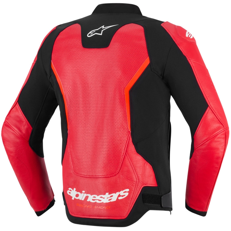 Alpinestars GP Force V2 Airflow Motorradjacke aus Leder, fluoreszierend rot-schwarz-weiß