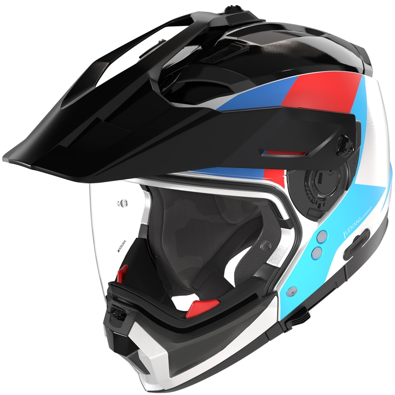 Modularer Motorradhelm Nolan N70-2 X Turbine 350, weiß-schwarz-blau-hellblau-rot
