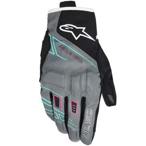 Alpinestars STELLA MOBLAST WASSERDICHTE Damen-Motorradhandschuhe grau-schwarz-fluoreszierend pink-türkis-weiß